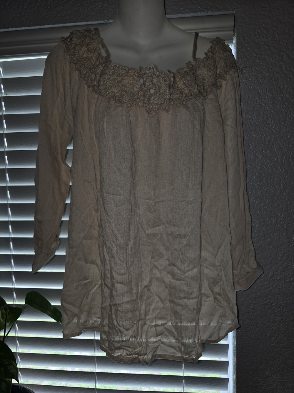Sweet Wanderer Cream Ruffled Crochet-Neck Peasant Blouse